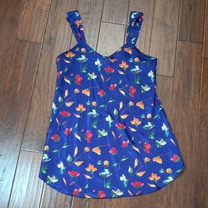 Mystique Intimates Royal Blue Floral Sleep Dress with Silky Satiny Feel size XL